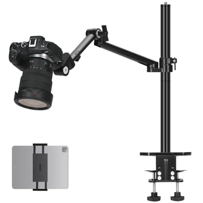 TARION Camera Arm Desk Mount: Heavy Duty DSLR Desktop Mount Camera Stand with Tablet Holder Double C Clamp 1/4 3/8 Screw Adapter Articulating Arm for Selfie Streaming Videography TitanRig Lite Z - size: Desktop Mount Lite Z