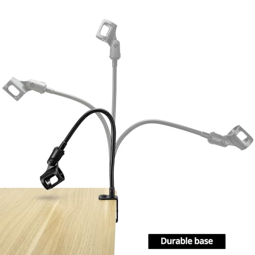 QWORK Gooseneck Microphone Stand 13 Inch, Clamp-On Desktop Mic Stand with 360° Flexible Arm, Heavy-Duty Desk Mount, 3/8" to 5/8" Adapter & Mic Clip for Podcasting, Streaming, Podium