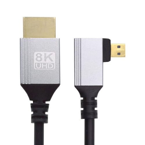 xiwai Right Angled HDTV 90 Degree Micro HDMI 2.1 Ultra Thin Cable 8K 4K Hyper Super Flexible Slim Cord Type-A to Type-D for Camera Monitor, 0.5m/1.5ft - size: 0.5m, style: HDMI to Micro HDMI Right Angled