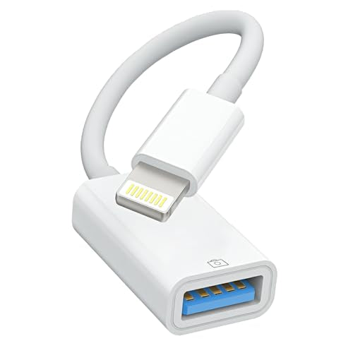 Lightning to USB Adapter [MFi Certified], Female USB to OTG Adapter for iPhone14 13 12 11 for iPad 6 7 8 9/Air/Pro, Camera Adaptor Supports USB Flash Drive, Flash Drives, Mouse, Keyboard - color: Pearl White
