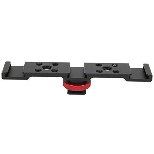 3 in 1 Hot Shoe Mount Adapter, Camera Hot Shoe Bracket with Multiple Screw Holes, Aluminum Alloy Extension Bar for Camera Mobile Phone Rabbit Cage (Black) - color: Black