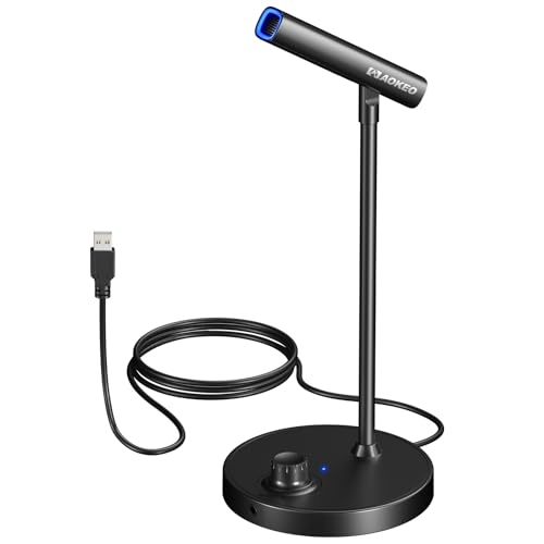 Aokeo USB Desktop Microphone, Computer Microphone for PC with Noise Cancellation & Click to Mute Function for Recording, Gaming, Podcasting, Streaming, YouTube, Mac, Laptop - color: AK-2