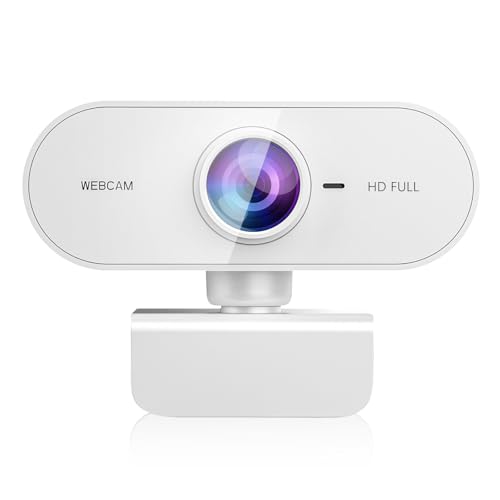 Webcam 1080P HD Web cam for PC with Microphone,Noise Cancellation,Wide-Angle Lens,Auto Light Correction,Plug & Play USB Webcams for Laptop,Desktop,PC,Mac,Zoom,Skype White - color: White -PC, style: 1080p webcam