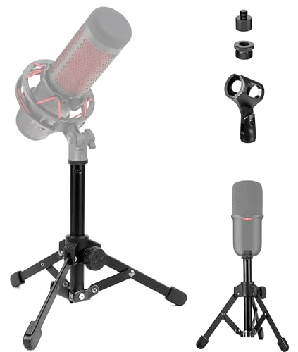 Portable Mic-Tripod-Stand, Metal Desktop Microphone Stand Compatible with HyperX Solocast,Quadcast-2-S,Duocast,Flipcast Microphones