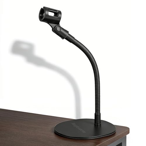 13-IINCH Desktop Microphone Stand - Heavy-Duty Flexible Gooseneck Mic Holder with Elliptical Metal Mount Base for Tabletop, Desk, Podium & Counter Use, KBT58