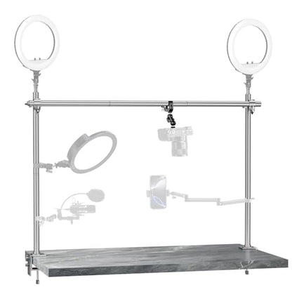 Overhead Camera Mount Rig, Adjustable Aluminum Tabletop Platform for Multi-Device Shooting, Include Dual Ball Heads and Clamp, Supports Max Load 11kg for Product Photography, Live Streams
