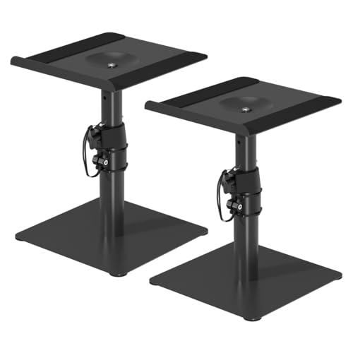 Suptek Free-Standing Speaker Stand Desktop Set, 9.6 x 8.8 inch Trays, Height Adjustment and Tilt, Universal Audio Holders for Computer and Bookshelf Speakers, Elevated Sound, 2 Pack, Black, SDM001T - color: Black