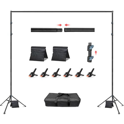 Hemmotop 3-in-1 Heavy Duty Adjustable Backdrop Stand – 10x8.5ft | With 2 Sandbags, 7 Widths, Assembles to T-Shaped Stand, for Banner, Projector Screen, Balloon, Ideal for Wedding, Birthday - size: 10x8.5ft