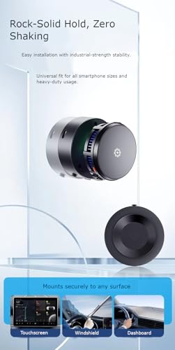 Magnetic Car Phone Holder with Cooling Fan and Wireless Charging, 360° Rotating Dashboard Windshield Vacuum Suction Cup Mount, Universal Phone Stand for iPhone 17/16/15/14/13, Samsung Galaxy S26/S25