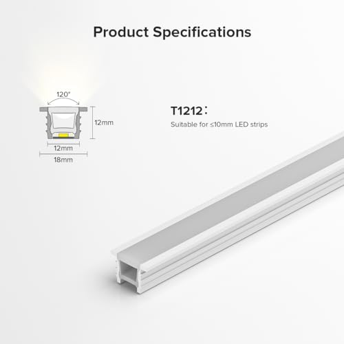 BTF-LIGHTING Silicone LED Channel System 16.4Ft for ≤10mm Width LED Strip | Flexible LED Neon Rope Channel Diffuser, Spotless Milky White Cover for Kitchen Cabinet, Rooms, and Patio(No LED Strip) - size: 16.4FT, style: 12X12mm