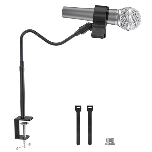 ZealSound Microphone Stand 19inch,Flexible Gooseneck Desktop Mic Stands,Upgraded Microphone Clip Holder for Mics with Outer Diameter 1.03" and 2.59",3/8" to 5/8" Screw Adapter for Blue Yeti and More