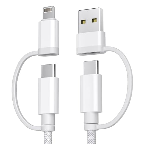 Basesailor for iPhone 17 USB C to USB C Cable 10FT,4 in 1 60W Fast Charging Multi Charger Cord with USBA/Lightning Adapter for Apple 16 15 14 Mini Plus Max,MacBook Pro,iPad mini 7 6,S25 S24,Pixel 9 8 - color: White, size: 10FT/3M