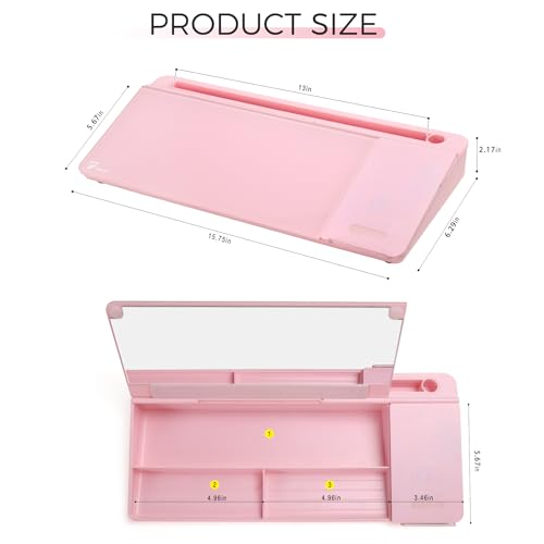 TOWON Desktop Glass Whiteboard with Charger Pad, Small Desk Whiteboard - Glass Dry Erase White Board- Desk Computer Buddy with Storage, Mirror and Charging Station, Pink, 17 x 6 in - color: Charger Pink