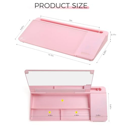 TOWON Desktop Glass Whiteboard with Charger Pad, Small Desk Whiteboard - Glass Dry Erase White Board- Desk Computer Buddy with Storage, Mirror and Charging Station, Pink, 17 x 6 in - color: Charger Pink