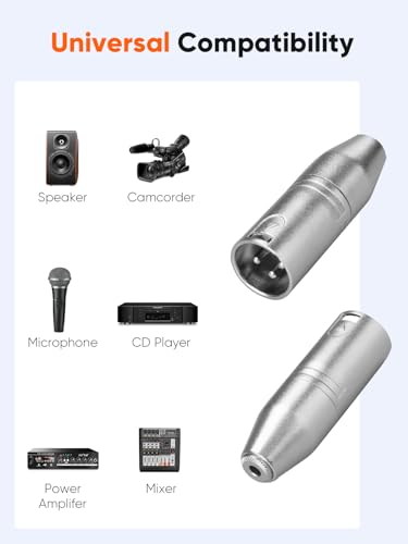 CableCreation 3.5mm to XLR Male Adaptor 2pcs,X LR to 1/8'' Stereo Audio Converter,1/8 inch TRS Stereo Jack Female to 3 Pin XL R Microphone Extender for Camcorder,Mixer,Speaker,Microphone,Amplifier - size: XLR Male
