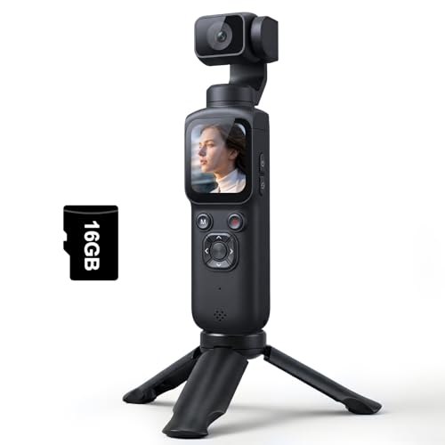 4K Vlogging Camera with 330° Rotating Lens & Face Tracking, Portable Pocket Digital Camera for YouTube TikTok with WiFi, Includes 16GB Card, Tripod & Carrying Bag,Black - color: Black