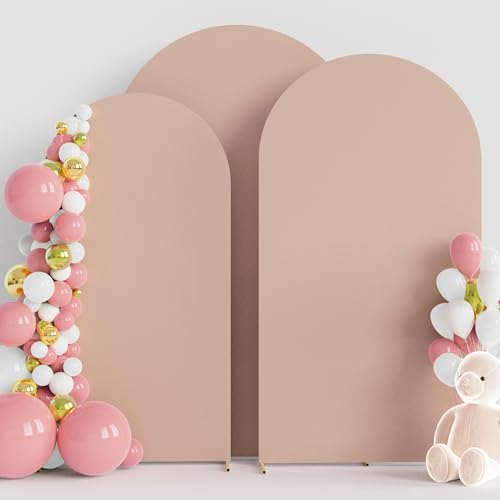 Wokceer Wedding Arch Backdrop Cover (7.2FT, 6.6FT, 6FT) Set of 3 Spandex Fitted Nude Arch Covers for Round Top Chiara Arches Backdrop Cover for Birthday Party Wedding Ceremony Banquet Decor - color: Nude, size: 7.2FT,6.6FT,6FT