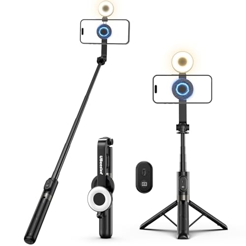 UBeesize Magnetic Selfie Stick Tripod with Dimmable Light and Rechargeable Remote, Portable Travel Phone Tripod Stand for MagSafe and Android Phones, Ideal for Vlogging, Photos, Video Recording - size: 50-in