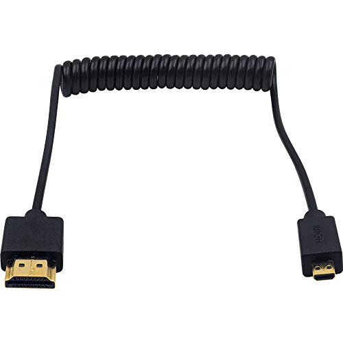 Duttek Micro HDMI to HDMI Coiled Cable 1FT-4FT, 4K@60Hz HDMI to Micro HDMI Adapter Cable Extreme Slim/Thin, 3D for Camera, DSLRs, Camcorders, Portable Screens, Raspberry Pi 5 4, GoPro Hero 7/6 - size: 4FT/1.2M