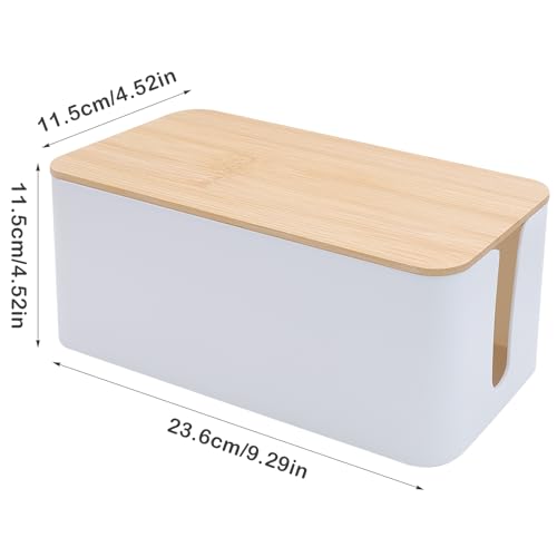 Cable Tidy Box White Cable Box with Bamboo Lid Cable Organiser Cable Management Box for Hiding Cables and Plugs