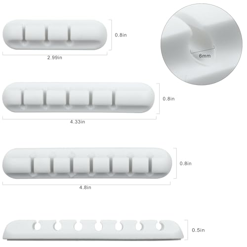 3 Pack Cable Management Cord Organizer Clips Self Adhesive Cable Holder Clips for Desktop Nightstand Office (White,3/5/7-Slot)
