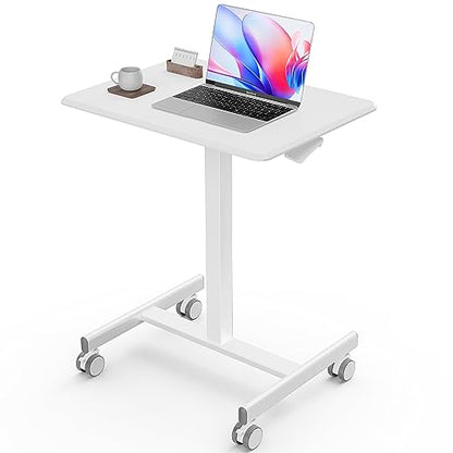 Sweetcrispy Mobile Rolling Desk with Lockable Wheels, Small Standing Laptop Desks, Sit Stand Adjustable Height Table Portable, Computer Workstations for Home Office, White - color: White