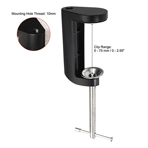 PATIKIL M10 Thread Hole Desk Table Mount Clamp, Universal Adjustable C Shape Desk Clamp for Microphone Arm Desk Lamps Stand, Black - color: Black