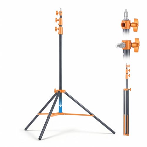 Light Stand Photography, 9.2ft/280cm Air-Cushioned Heavy Duty Studio Light Stand with 1/4" and 3/8" Screw, Aluminum Alloy Photo Video Tripod Stand for Ring Light, Softbox, LED Panel, Max Load 22lb - color: Orange