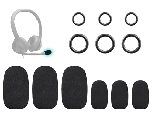 SOULWIT Mic Cover for Logitech H390/G432/G733, G/H/G Pro/Zone Series Headphones, Protective Mic Foam Cover Pop Filter Windscreen - Black(3 Small + 3 Large)