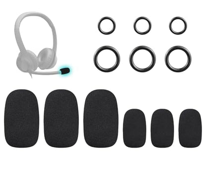 SOULWIT Mic Cover for Logitech H390/G432/G733, G/H/G Pro/Zone Series Headphones, Protective Mic Foam Cover Pop Filter Windscreen - Black(3 Small + 3 Large)