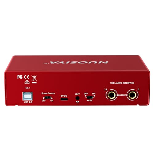 USB Audio Interface for PC Computer Recording Music, Red Guitar Audio Interface for Mac 24Bit/192kHz Podcasting Streaming for Vocalist Producer with 48V Phantom Power