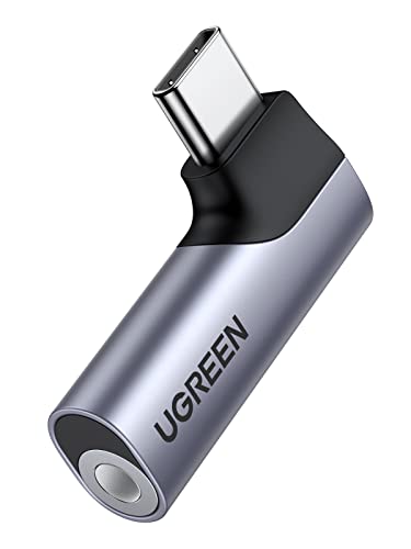 UGREEN 90 Degree USB C to 3.5mm Audio Adapter Headphone Dongle Gray | Right Angle, HiFi Stereo DAC 96KHz/24bit, Compatible with iPhone 17 16 Pro Max Galaxy S26, Aluminum Shell, Type C to Aux Jack - color: Gray