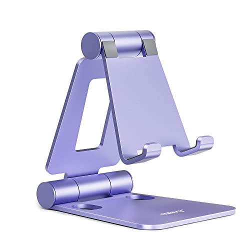 Nulaxy Dual Folding Cell Phone Stand, Fully Adjustable Foldable Desktop Phone Holder Cradle Dock Compatible with iPhone 17 16 15 14 13 12 11 Pro Max Xs Xr X 8, Nintendo Switch, All Phones - Purple - color: E-Purple