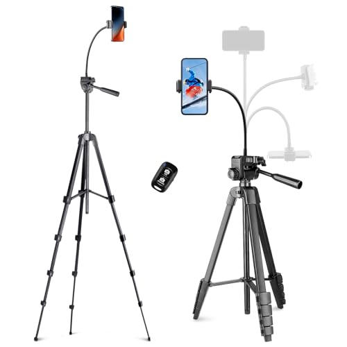 Aureday Phone Tripod, 82" Tripod for iPhone with Flexible Gooseneck, Wireless Remote and Phone Holder, Extendable Cell Phone&Camera Tripod Stand for Selfies/Video Recording/Live Streaming/Vlogging - color: Black, size: 82in
