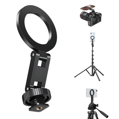elitehood Magsafe Tripod Mount Adapter with 1/4” Screw & Hot Shoe, Lightweight Compact Cell Phone Tripod Mount for Camera, iPhone Camera Holder with Dual Hinges for iPhone 17 16 15 14 13 Series - size: 2.5 inches arm with Cold Shoe Base