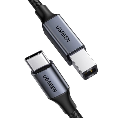 UGREEN USB B to USB C 6.6 FT Printer Cable, Nylon USB B to C Cord for MacBook Pro/Air, MIDI Cable Compatible with Yamaha Piano Keyboard, DAC, DJ Controller for iPad - color: Black, size: 6.6 FT