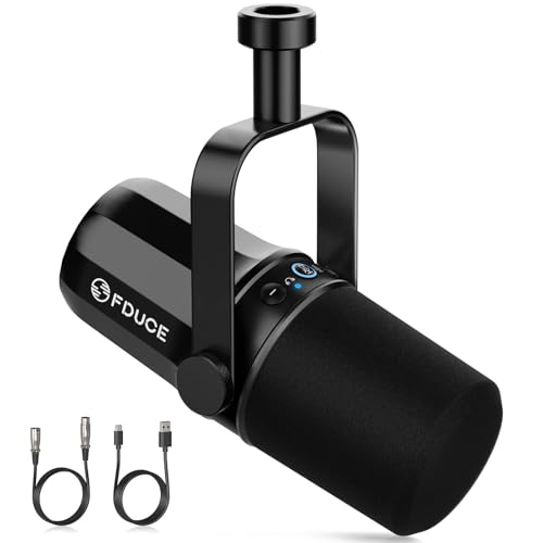 FDUCE SL40 USB/XLR Dynamic Microphone for Podcasting, Gaming, Live Streaming and Recording, Built-in Headphone Output, LED Mute Button, All Metal, Voice Isolation Technology - style: SL40