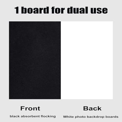 2 Pcs Photo Backdrop Boards, Double Sided Black Flocking and White PVC Background for Photography with 2 PCS Bracket for Flat Lay, 16x12 Inch Product Photography Backdrops WEFAMALEII