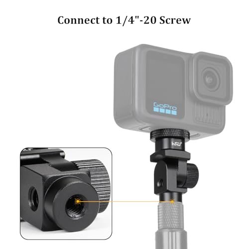 HSU Vertical Mount Adapter, Aluminum 1/4”-20 Screw Hole 180° Rotation Camera Tripod Mount for Insta360 X5/X4/X3/X2/X/RS/R/GoPro/DJI Osmo Action 5 Pro/4/3 Camera and Other Action Cameras (Black)
