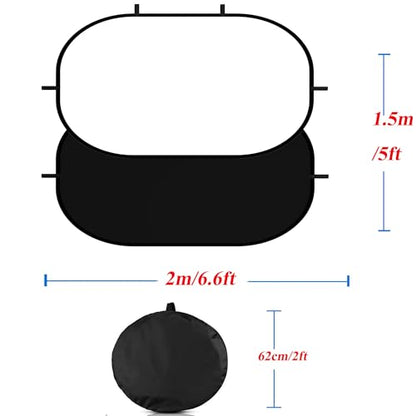 5x6.6ft/1.5×2m Chromakey Backdrop, 2-in-1 Black Screen and White Screen, Collapsible Reversible Pop Up Background for Photography Studio, Live Streaming, Video Shooting (Black/White) - color: Black/White, size: 5x6.6ft