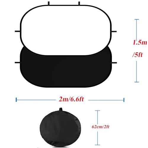 5x6.6ft/1.5×2m Chromakey Backdrop, 2-in-1 Black Screen and White Screen, Collapsible Reversible Pop Up Background for Photography Studio, Live Streaming, Video Shooting (Black/White) - color: Black/White, size: 5x6.6ft