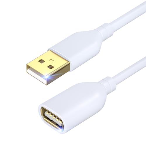 Costyle White USB Extension Cable 6FT, USB 2.0 Type A Male to Female Extension Cord White USB Extender Cable with Gold-Plated Connector for USB Keyboard, Mouse, Printer, Flash/Hard Drive, Controller - color: White, size: 6FT