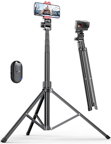 Pnitri 71'' Phone Tripod Stand, Extendable Reinforced Aluminum Phone Stand with Wireless Remote, Stable Cellphone Tripod Compatible with iPhone 15/14/13 Galaxy S23/S22 Huawei. - style: Black