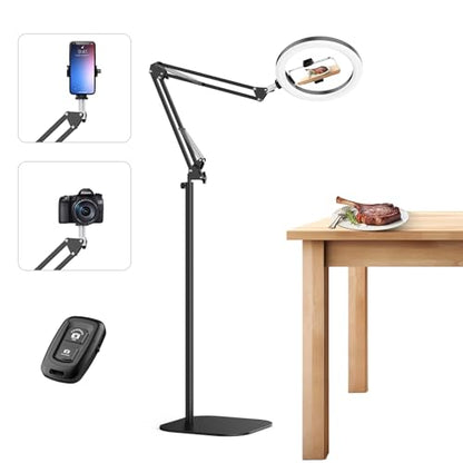 10" Ring Light with Stand Tripod for iPhone, Overhead Phone Camera Mount, Adjustable 70" Height Tripod Holder Floor, Phone Stand for Video Recording Filming Streaming Cooking TikTok YouTube, CRI >95 - size: 10 inches