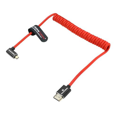 Alvin's Cables Left Angle Micro HDMI to HDMI Cable 8K@60Hz 4K@120Hz, Braided Coiled HDMI 2.1 for Sony A7RIII/A7II/A7M3, Canon R5/M6, Fujifilm X-T4/X-T3, GoPro, Nikon - Red Ultra Durable - color: Red, style: Left Angle micro HDMI