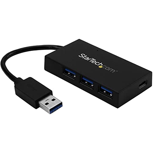 StarTech 4-Port USB-A Hub 5Gbps, 3x USB-A 1x USB-C, TAA (HB30A3A1CSFS) | SuperSpeed USB 3.0, Bus or self-powered, BC 1.2 charging to 12W per port, 20W total, Portable aluminum