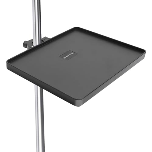 Sound Card Clip On Tray, Microphone Stand Tray, Multi functional Live Streaming Pole mount shelf sheet music Stand Clamp percussion table karaoke mic stand accessories(8.6 * 6.3inch) - size: 220*165mm