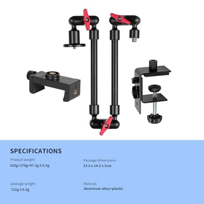 Magic Arm with Clamp, Long Articulating Arm Camera Mount, Adjustable Phone Mount Holder 360° Rotation, Mic Arm for Microphone, LED Lights, for Phone, Tripod, Desk, Table - size: 23"+clamp+phone clip