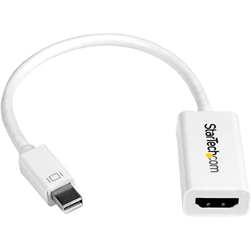 StarTech Active Mini DP to HDMI Adapter, 4K 30Hz, White, DPCP (MDP2HD4KSW) | mDP to HDMI Video Converter, Thunderbolt 1/2 Mac/PC to Monitor/TV, 1920x1200, 7.1ch Audio, HDCP 1.4, 3840x2160, Nickel-Plated - color: White, style: 4K 30Hz