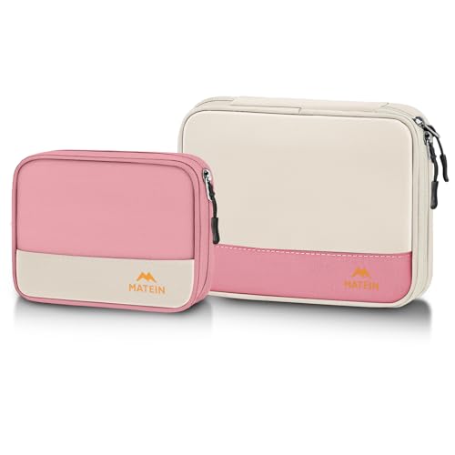 MATEIN Travel Cord Organizer Case 2 Pack for Women, Double Zipper Cable Organizer Bag for Tech Accessories, Water Resistant Lightweight Electronics Bag for Charger, USB Drive & Phone, Office Gifts - color: Beige, size: Small